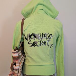 Y2K Style Green Victoria’s Secret Supermodel Essentials Zip-Up Hoodie